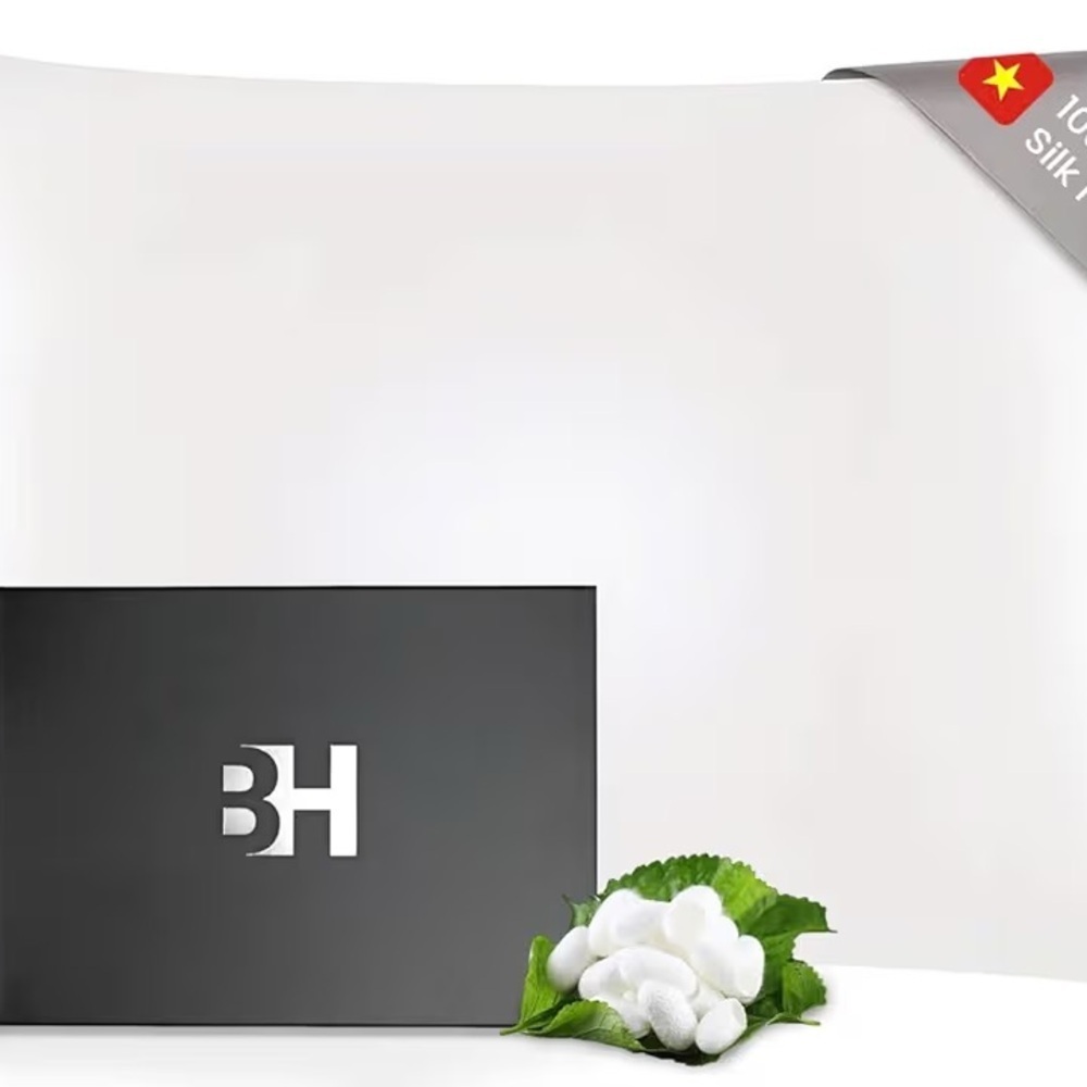Silk Pillowcase - 100% Pure Mulberry Silk Standard Size Hidden Zipper White)